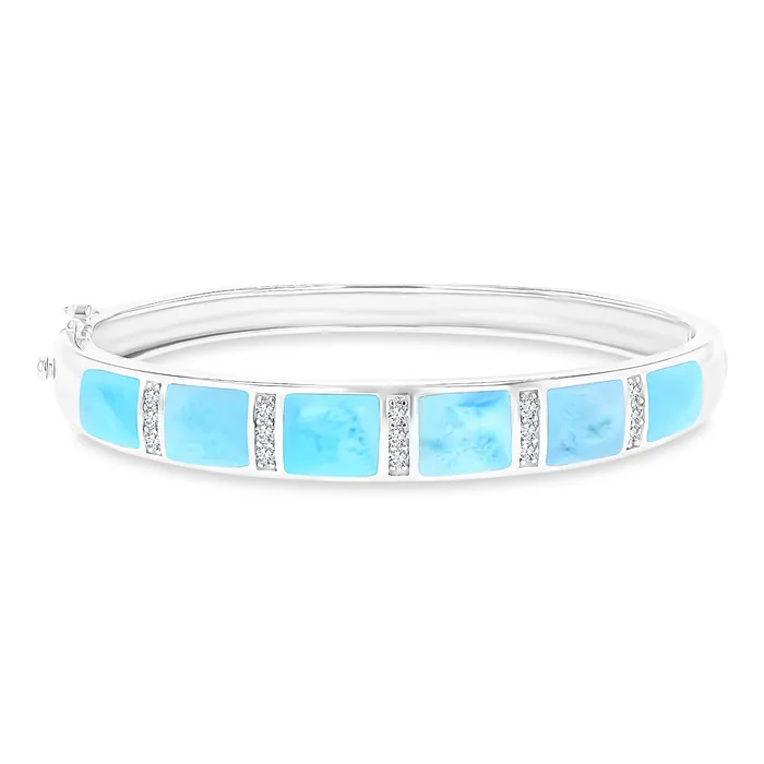 Sterling Silver Rhodium Larimar Cubic Zirconia Row Bangle Bracelet Silver Bracelets Sterling Silver Rhodium Larimar Cubic Zirconia Row Bangle Bracelet Silver Bracelets
