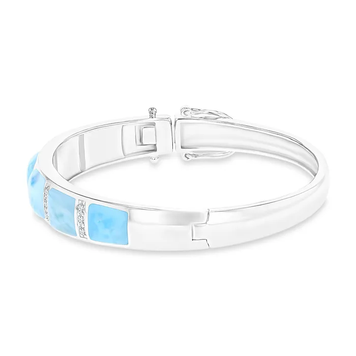 Sterling Silver Rhodium Larimar Cubic Zirconia Row Bangle Bracelet Silver Bracelets Sterling Silver Rhodium Larimar Cubic Zirconia Row Bangle Bracelet Silver Bracelets