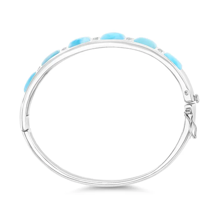 Sterling Silver Rhodium Larimar Cubic Zirconia Row Bangle Bracelet Silver Bracelets Sterling Silver Rhodium Larimar Cubic Zirconia Row Bangle Bracelet Silver Bracelets