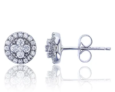 Sterling Silver Rhodium Micropave Round CZ Cluster Stud Earring Silver Earrings Sterling Silver Rhodium Micropave Round CZ Cluster Stud Earring Silver Earrings