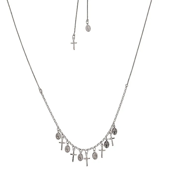 Sterling Silver Rhodium Religious 2428 Adjustable Necklace Silver Necklaces