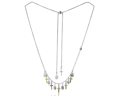 Sterling Silver Rhodium Religious 2428 Adjustable Necklace Silver Necklaces