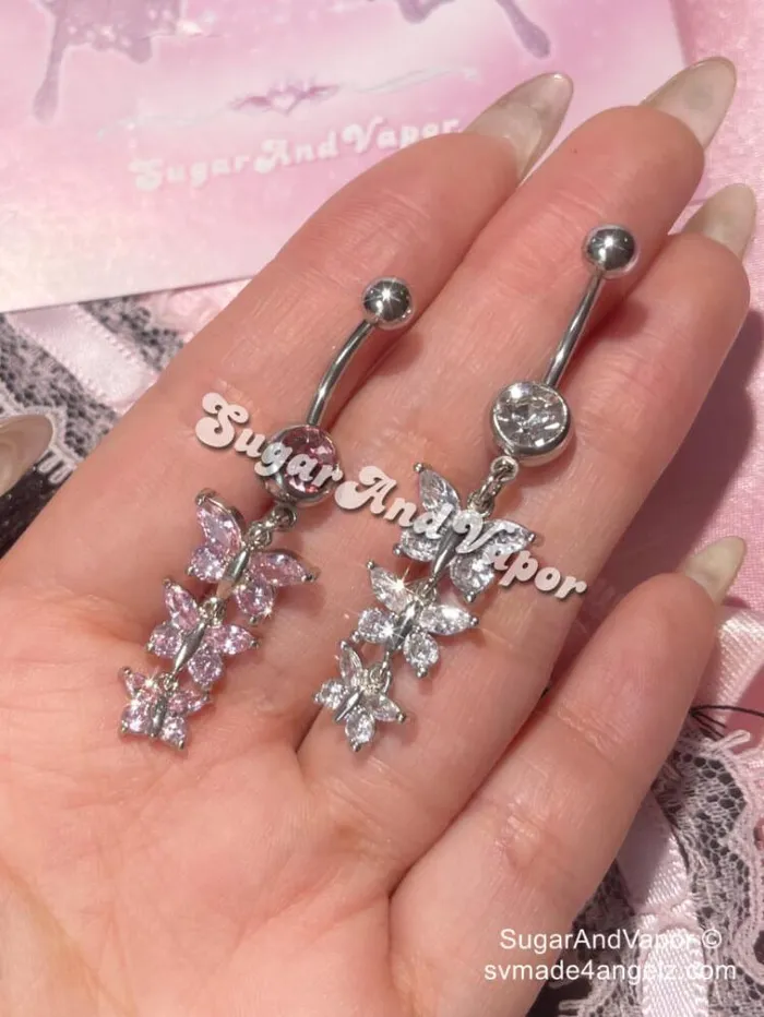 SugarAndVapor Rings Alara Butterflies Dangle Belly Ring SugarAndVapor Rings Alara Butterflies Dangle Belly Ring