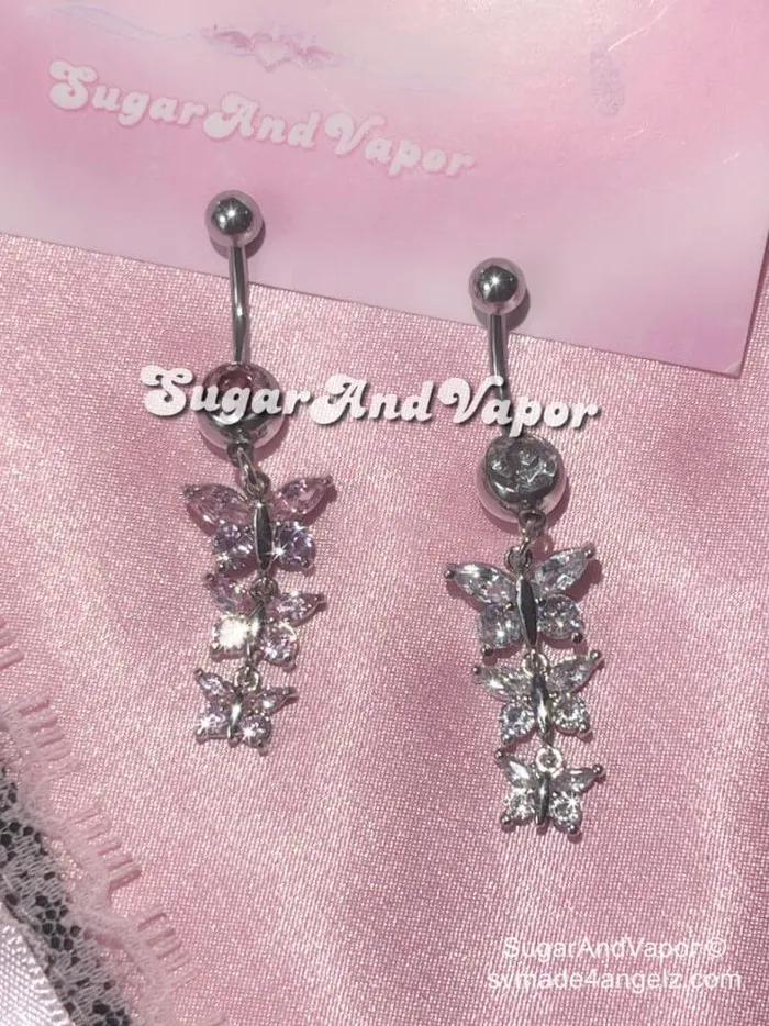 SugarAndVapor Rings Alara Butterflies Dangle Belly Ring SugarAndVapor Rings Alara Butterflies Dangle Belly Ring