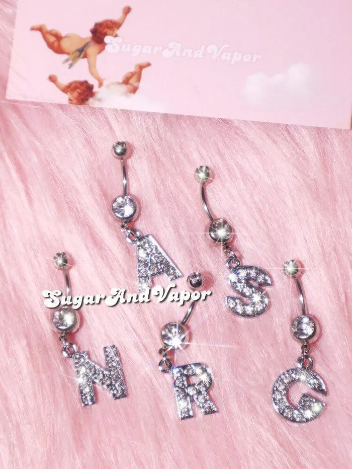 SugarAndVapor Rings Bling Custom Initial Letters Belly Ring