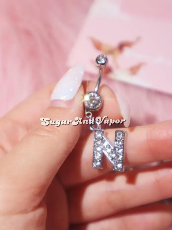 SugarAndVapor Rings Bling Custom Initial Letters Belly Ring SugarAndVapor Rings Bling Custom Initial Letters Belly Ring