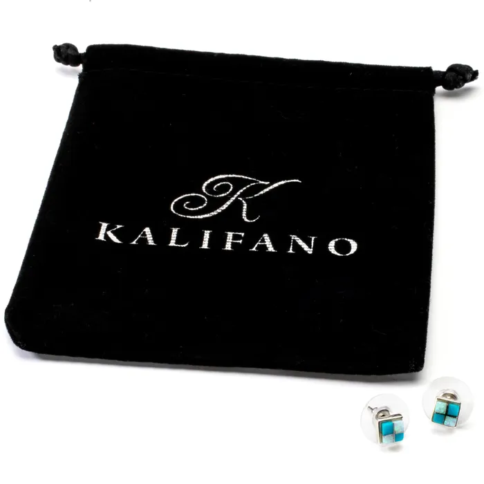 Turquoise Sqaure Earrings Handmade with Sterling Silver and Opal Accent Kalifano Earrings